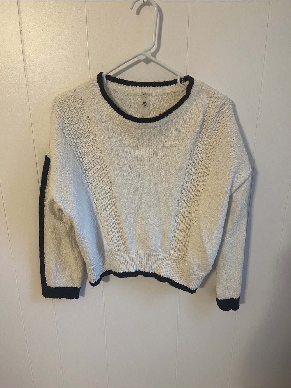 Lou & Grey Cream Crewneck Sweater with Black Trim Accents